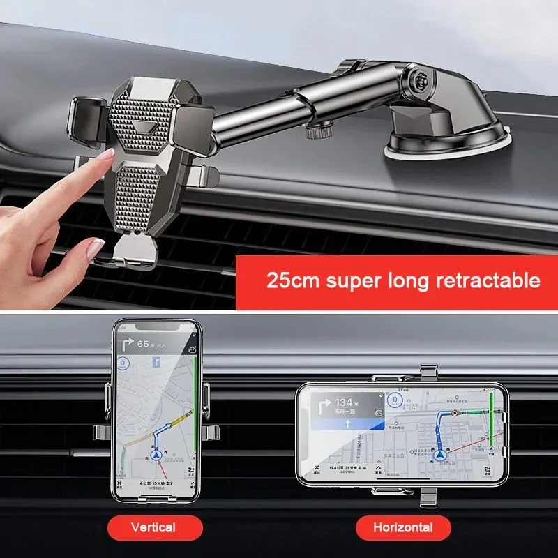 Mobile Phone Holder With Retractable Horizontal And Vertical Air Vents Dashboard Suction Cup Navigation Universal Holder