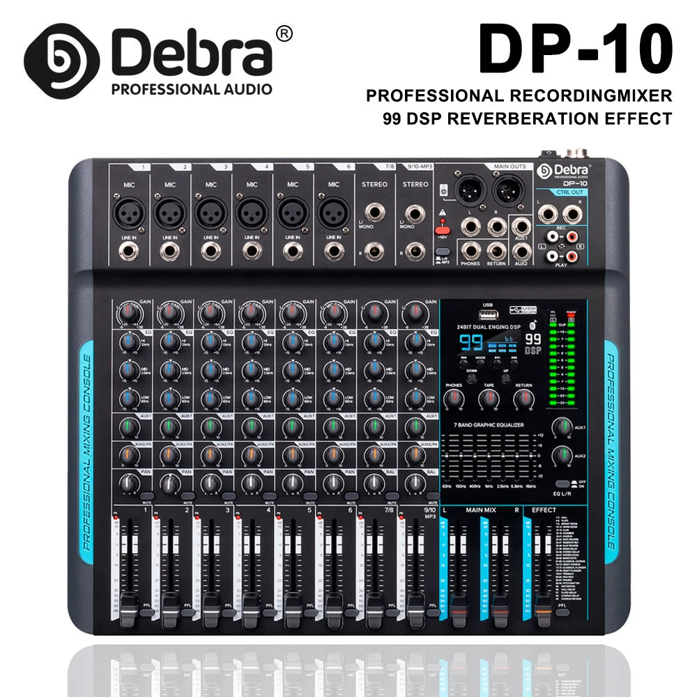 Mezclador de Audio profesional para DJ, consola de grabación de reverberación de 10 canales con conexión Bluetooth para escenario y estudio, DP-10