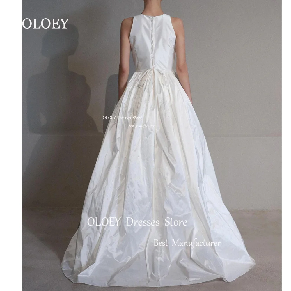 OLOEY Elegant O Neck Pleats Satin Wedding Dress Korea Photoshoot Sleeveless Bridal Gown Corset A Line Custom Made Formal Gowns