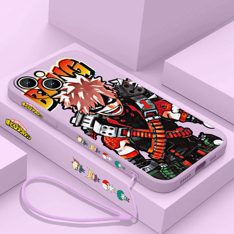 Etui na telefon Apple iPhone 15 14 13 12 11 Pro Max Plus 8 7 SE Liquid lewe liny Capa etui Anime My Hero Academia