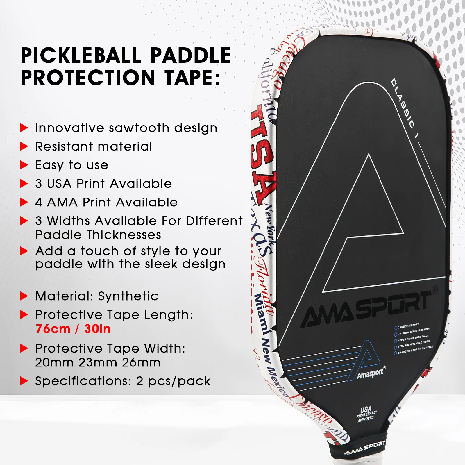 AMASPORT 2023 Pickleball Paddle Protection Tape 20mm/23mm/26mm Paddle Head Edge Guard Racket Edge Protection Tapes