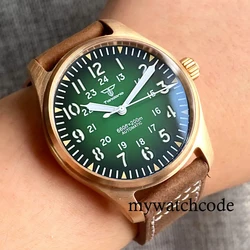 Tandorio CuSn8-reloj mecánico de buceo para hombre, cronógrafo de pulsera de piloto Vintage, de bronce Real, NH35, PT5000, 20bar, deportivo, Sunburst, verde/rojo