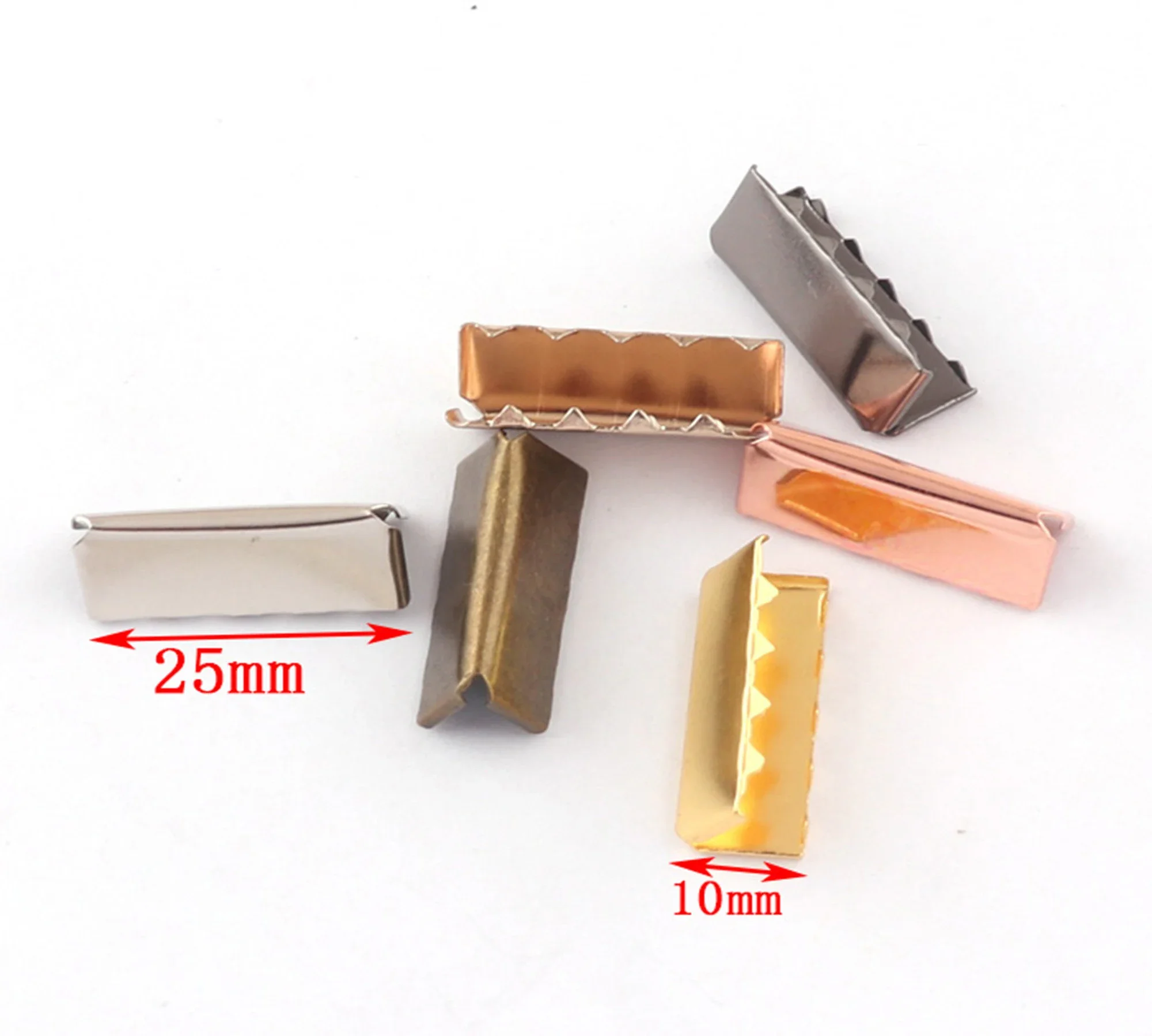 50Pcs Silver/Gold/Rose Gold/Gunmetal/Bronze Belt Buckle End Tips Metal belt ends 25mm(1\'\') webbing end caps nickel belt finished