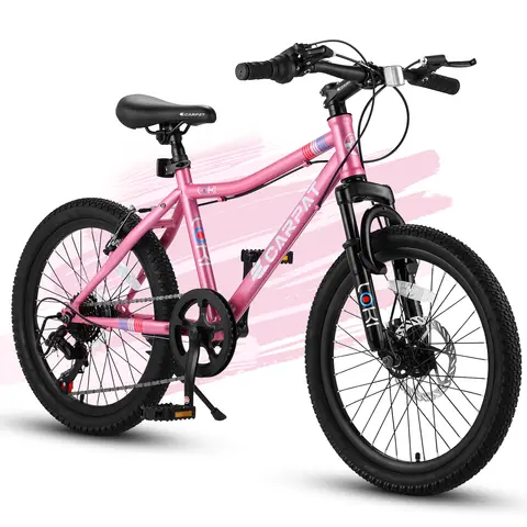 20 Inch Kids' Mountain Bike Ages 5-10, 7-Speed Children's Day Gifts Bicycles for Boys Girls Present, Outdoor Cycling City Bikes