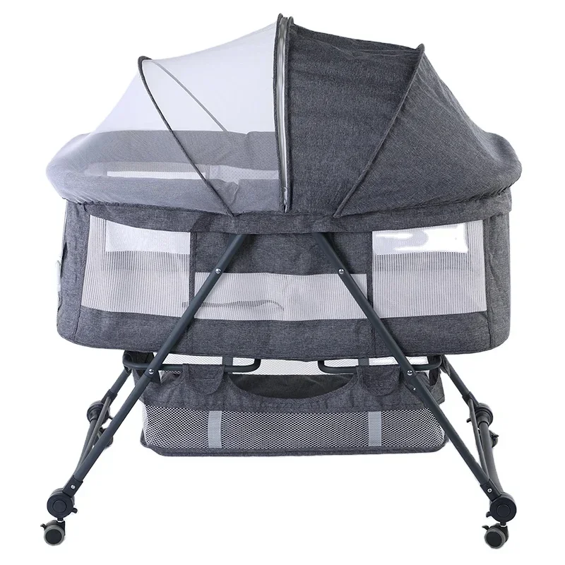 Foldable Baby Bed for New Born, Gray, Simple Crib, Stylish and Portable Accept OEM, Save Space 0 ~ 3 Year Old, 1PC