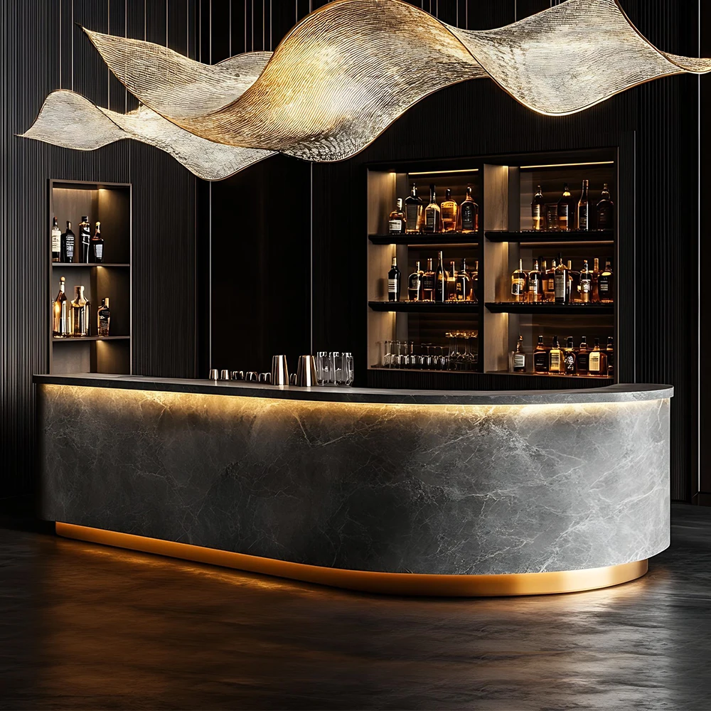 

Luxury Restaurant Hotel Bar Counter Café Bar Counter Marble Sintered Stone Luxury Metal