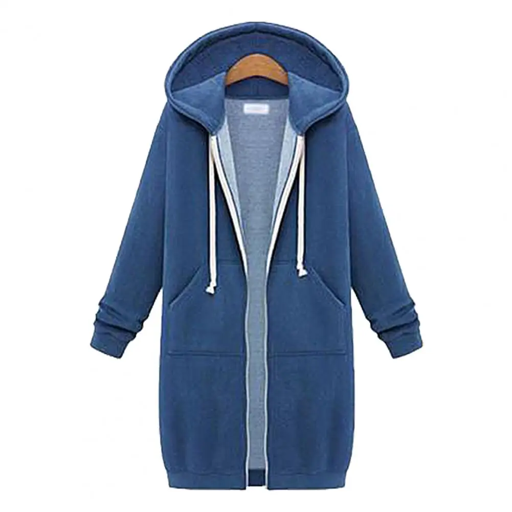 New Women Large Size Autumn Winter Zip Hoodie Sweater Hooded Long Jacket Sweatshirt Coat Casual Solid Streetwear Female Hoodies