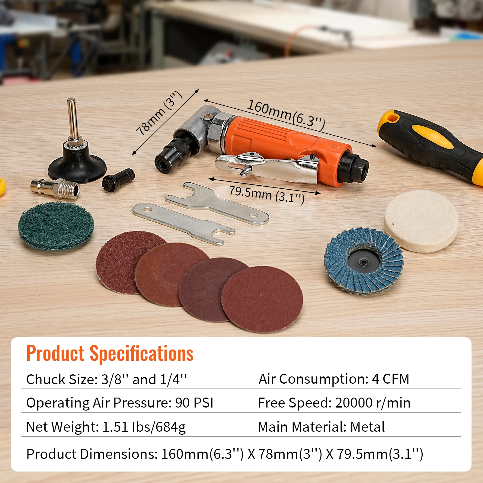 90° Air Angle Die Grinder 1/4'' Pneumatic Grinding Polisher Engraving Machine With 2