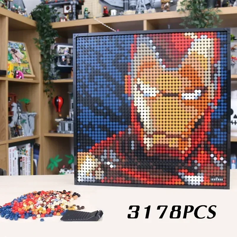 Miniso Marvel Ironman Avatar Pixel Art Mosaic Painting Home Decoration Model Building Block Brick Gift Kid Boys Toy