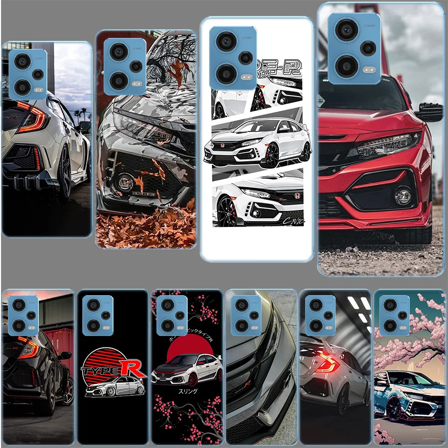 JDM Type R Civic Sport Car Case for Redmi Note 12 Pro 11 Pro Plus 12S 11S 11T 11E 10 5G 10S 9S 9T 9 8T 8 7 Phone TPU Clear Cover