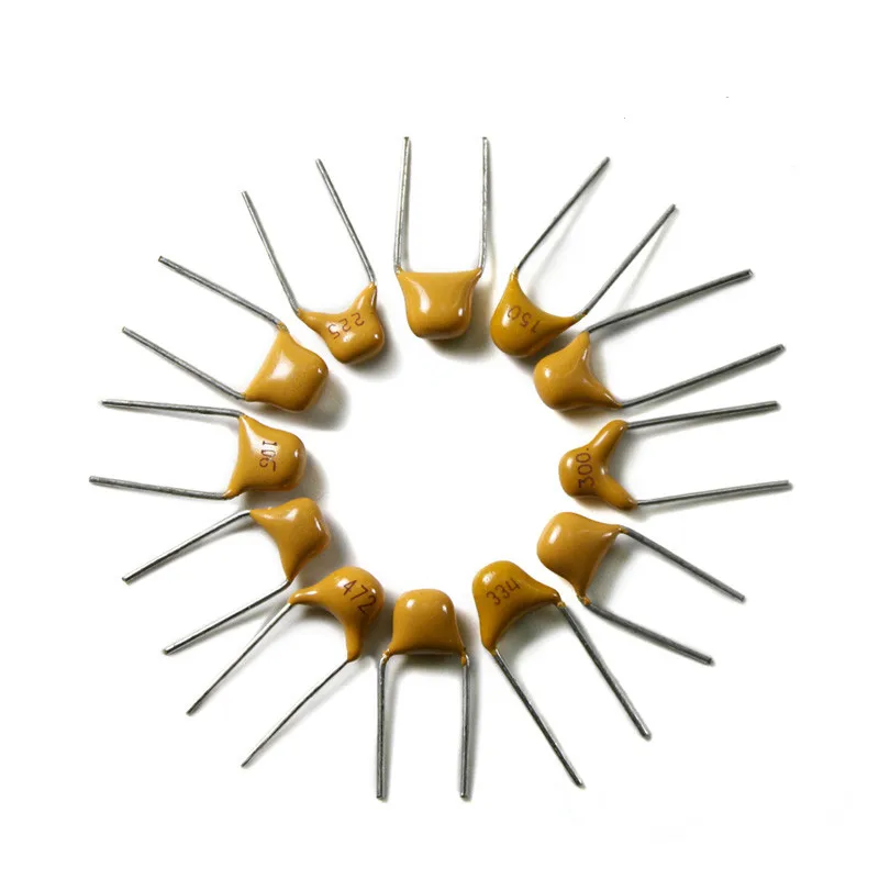 

50PCS Tantalum Bead Capacitor 50V Rated Voltage 2.5mm Pitch 2 Pin Yellow Radial