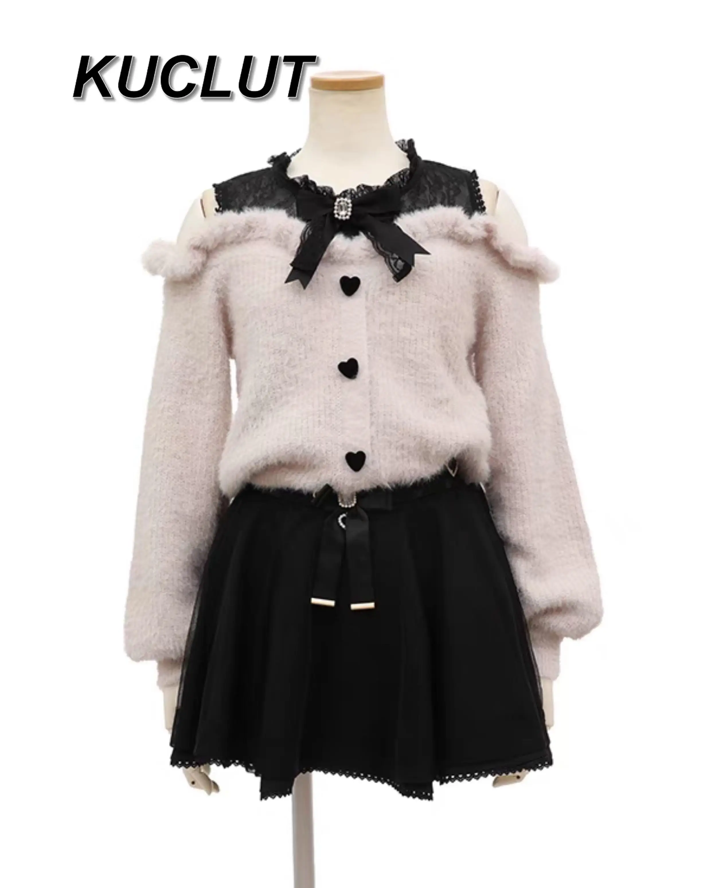 

women's pullover Sweater Japanese Style Mass Production Autumn Winter Sweet Off-Shoulder Lace Slim Long Sleeve knitted Sweaters