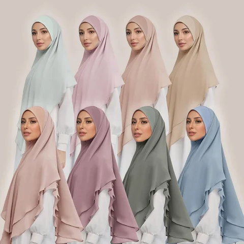 1pc Double layered Chiffon Ready to Wear Instant Hijabs Solid Headscarf Foulard Femme Musulman Shawl Wrap Bandana