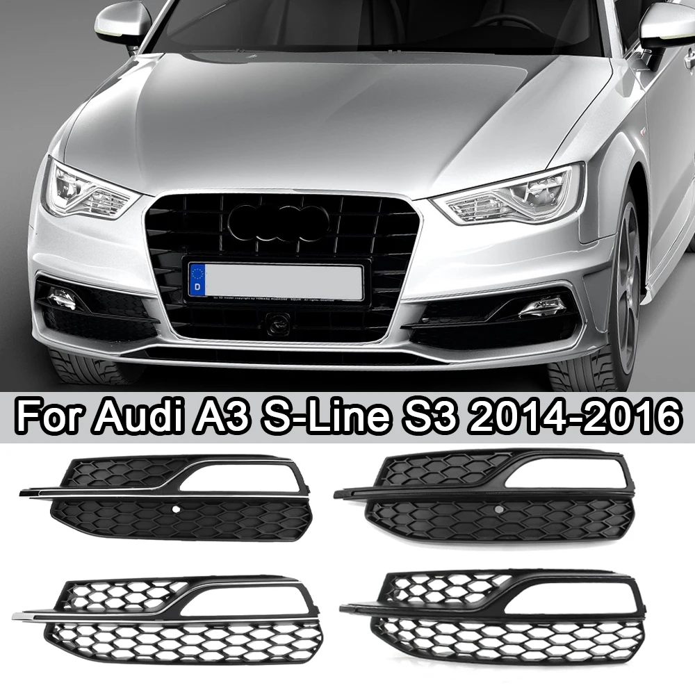 

Для Audi S3 A3 S-Lines 2014 2015 2016 Передний бампер Противотуманная фара Сотовая сетчатая крышка лампы Гоночная решетка Накладка 8V3807681 8V3807682