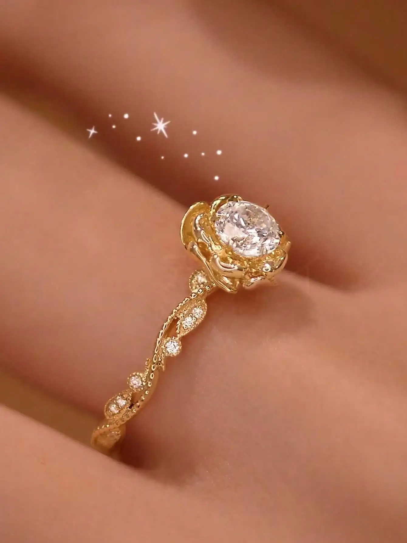S925 زهرة الورد مطعمة الزركون الزفاف خاتم فضة الأوروبية والأمريكية ضوء فاخر رائعة موضة أنيقة رومانسية الذكرى الزفاف العروس مجوهرات الراقية للأم والزوجة المرأة الراقية مجوهرات #2