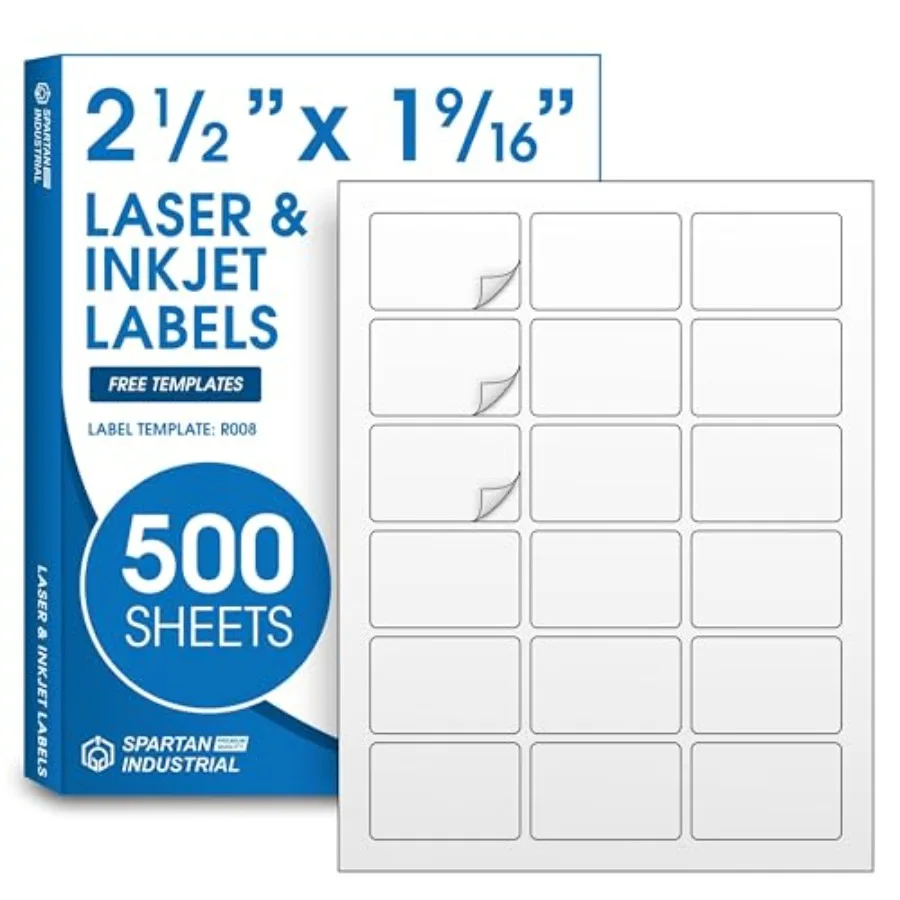 

2.5" X 1.563" Matte White Printable Product 500 Sheets Stickers Bottle and Jar Packaging Stickers for Laser and Inkjet Printers