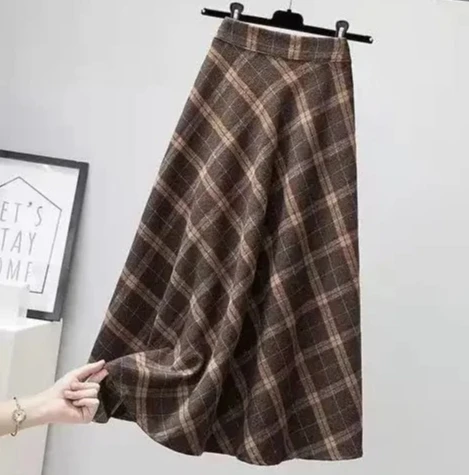 ربيع الخريف خمر متوسطة طول المرأة منقوشة تنورة عالية الخصر التخسيس فستان طويل عصري #2