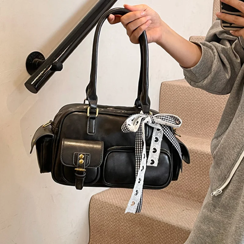 

Корейская простая квадратная сумка в стиле ретро с бантом, аксессуары, универсальная сумка на плечо, модный карманный дизайн, пригородная сумка через плечо, женская сумка