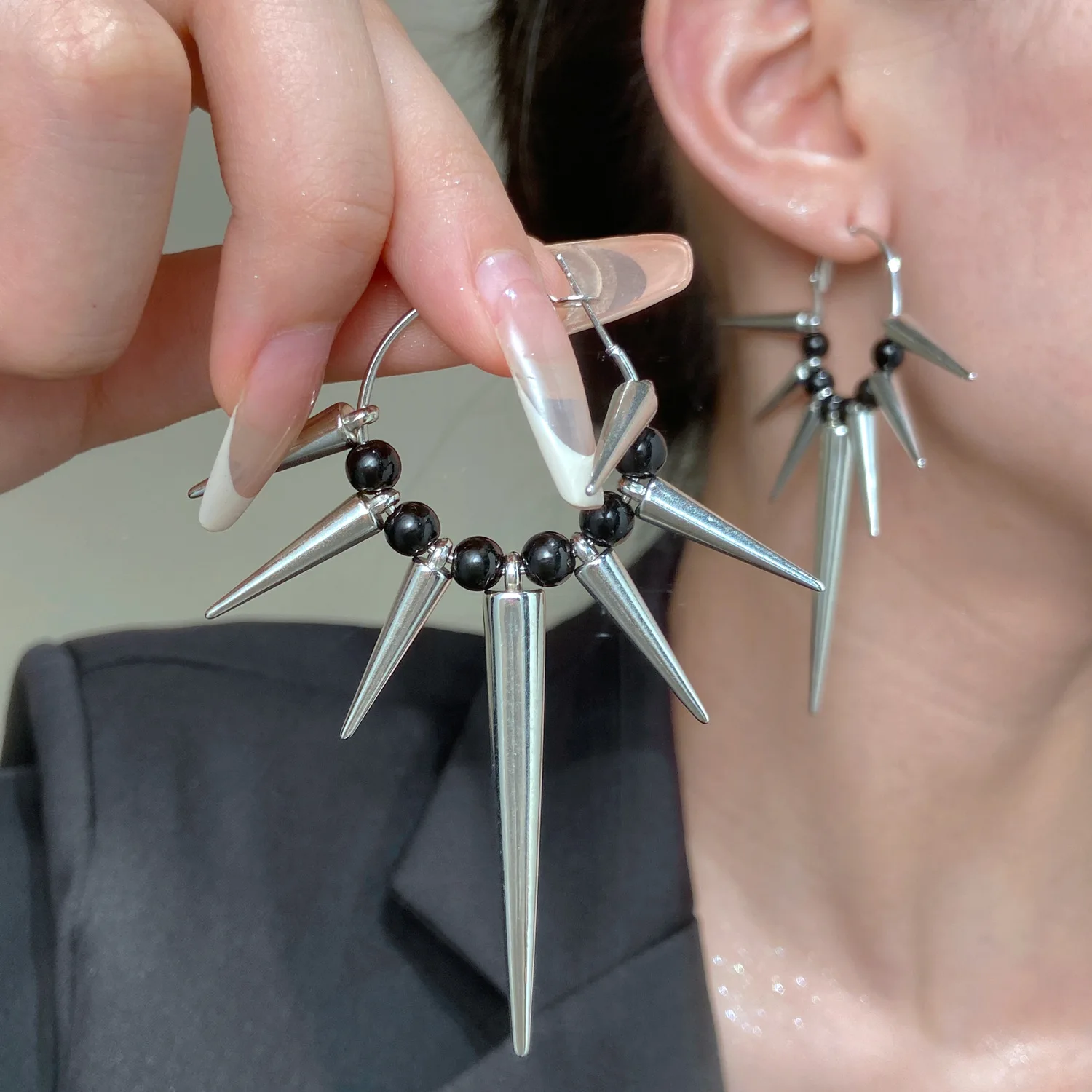 Gothic Punk Rock Dark Rivet Hoop Earrings Necklace SetS for Women Personality Hip Hop Jewelry Korean Fashion Accessories Gift