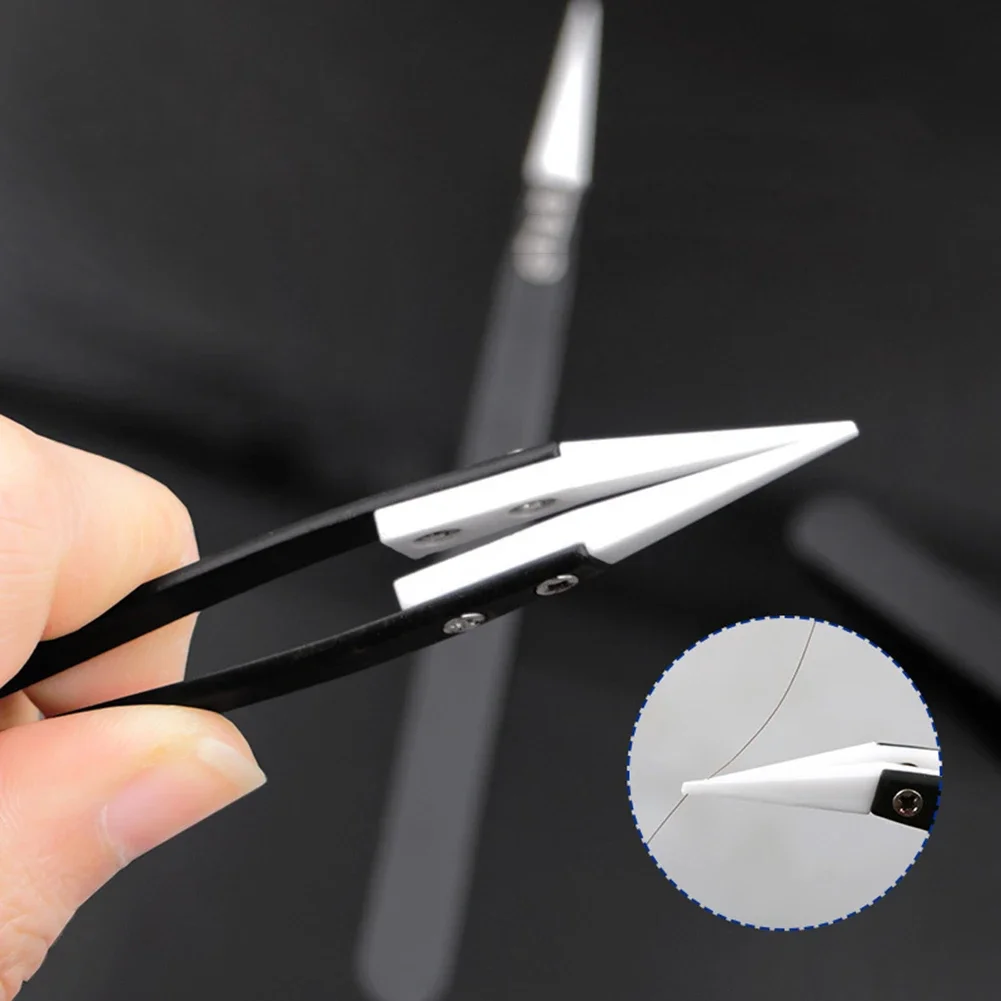 1/3pcs Anti-Static Ceramic Tweezers Stainless Steel Industrial Ceramic Tweezers Insulated Straight/Curved Tip Black-Whit Tweezer