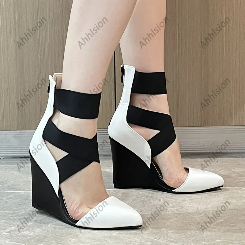 Ahhlsion صور حقيقية المرأة الصيف مضخات الراحة أسافين الكعوب أشار تو فستان أبيض جميل أحذية الولايات المتحدة حجم كبير 5-13 #6