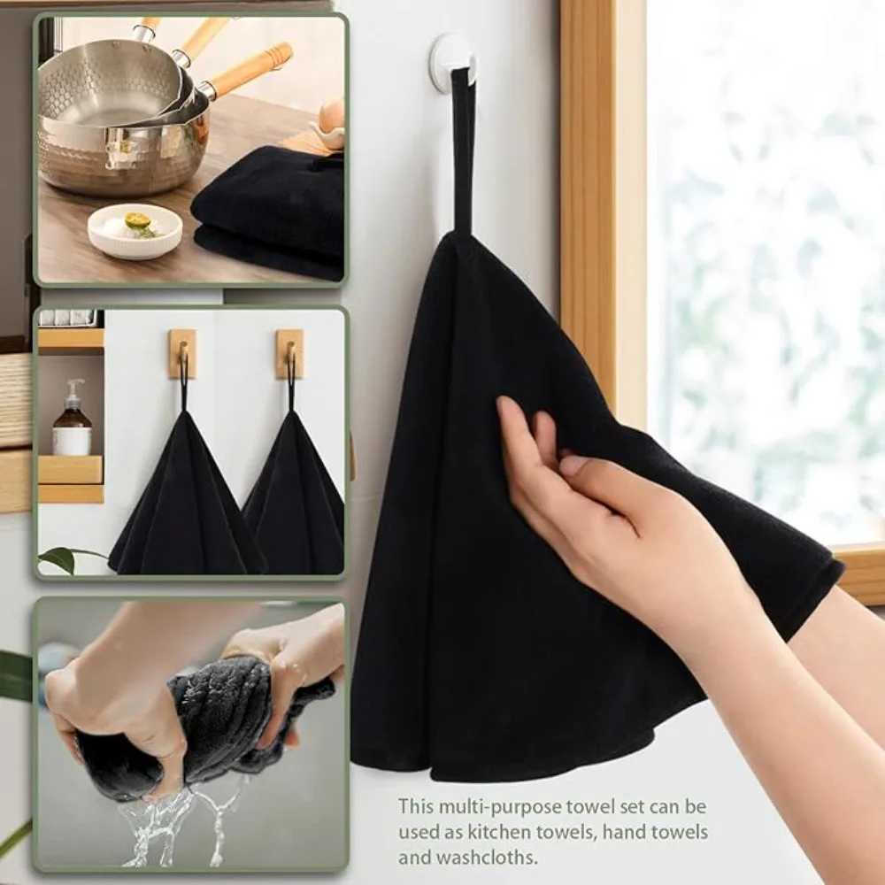 

2PCS Creative Super Absorbent Round Kitchen Towel Hanging Coral Fleece Hand Towel Larg Size Soft Cleaning Cloth Washbasin