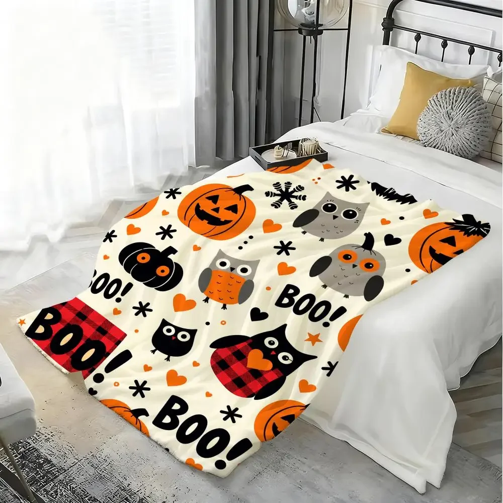 Cartoon Pet Pumpkin Halloween Throw Flannel 240g Blanket Soft Skin-friendly For Sofa Nap Air-Conditioned Room