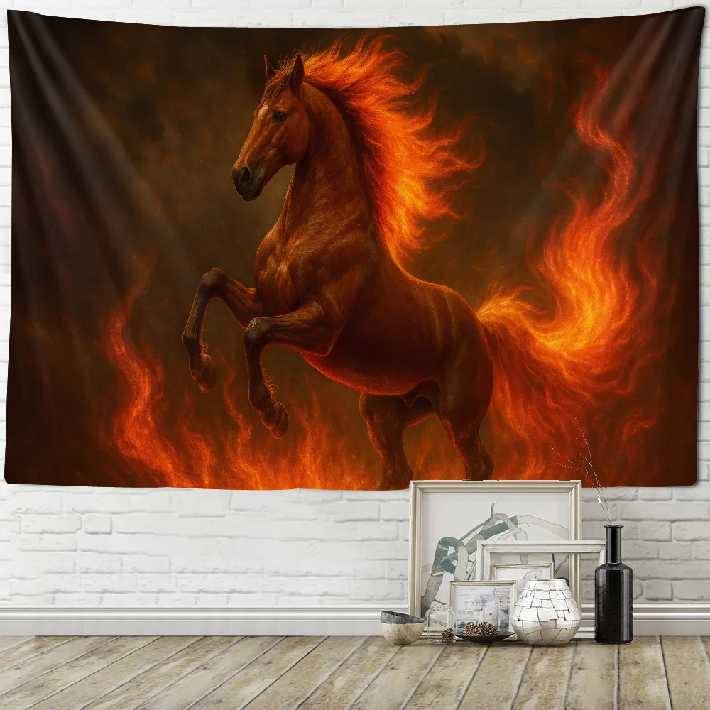 Horse Tapestry Oil Painting Wall Hanging Polyester Fiber Fabric Decorative Background Poster for Living Room Bedroom Office