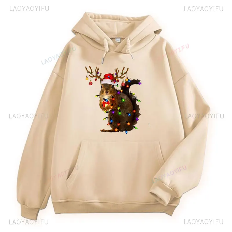 Kawaii Christmas Squirrel Lights Sweatshirt Unique Most Popular Gift Cute Christmas Women Fashion Hoodies Anima Graphic Shirts