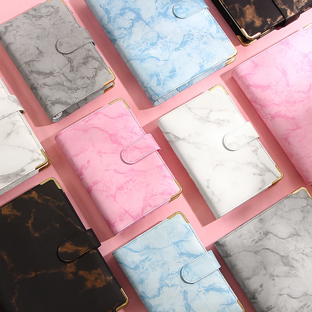 Macaron Marble Color A5 A6 6Ring Binder PU Clip-on Notebook Leather Loose Leaf Notebook Cover Notebooks Journal Stationery