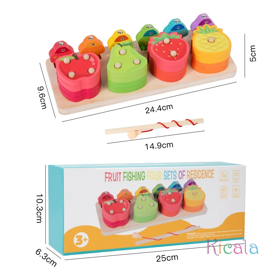 Houten magnetische kleurvorm voor kinderen Fruitclassificatie Cognitie Visspel Bijpassende stapelblokken Bordspel