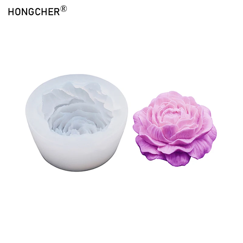 3D-Pfingstrosen-Silikonform für Duftkerzen, Gips-Aromatherapie-Dekorationen, DIY Schokoladenkuchen-Dessert-Dekorationen