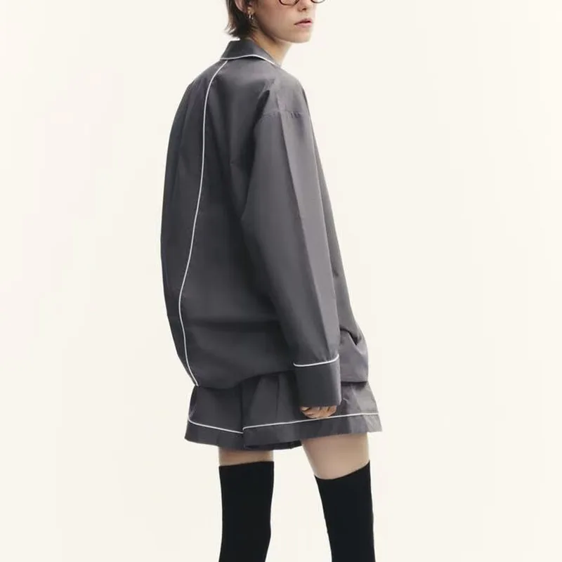 Setelan Wanita Musim Gugur Terbaru, Atasan Panjang dan Celana Pendek Kasual, Model Pinggang Sedang, Dua Potong untuk Dewasa