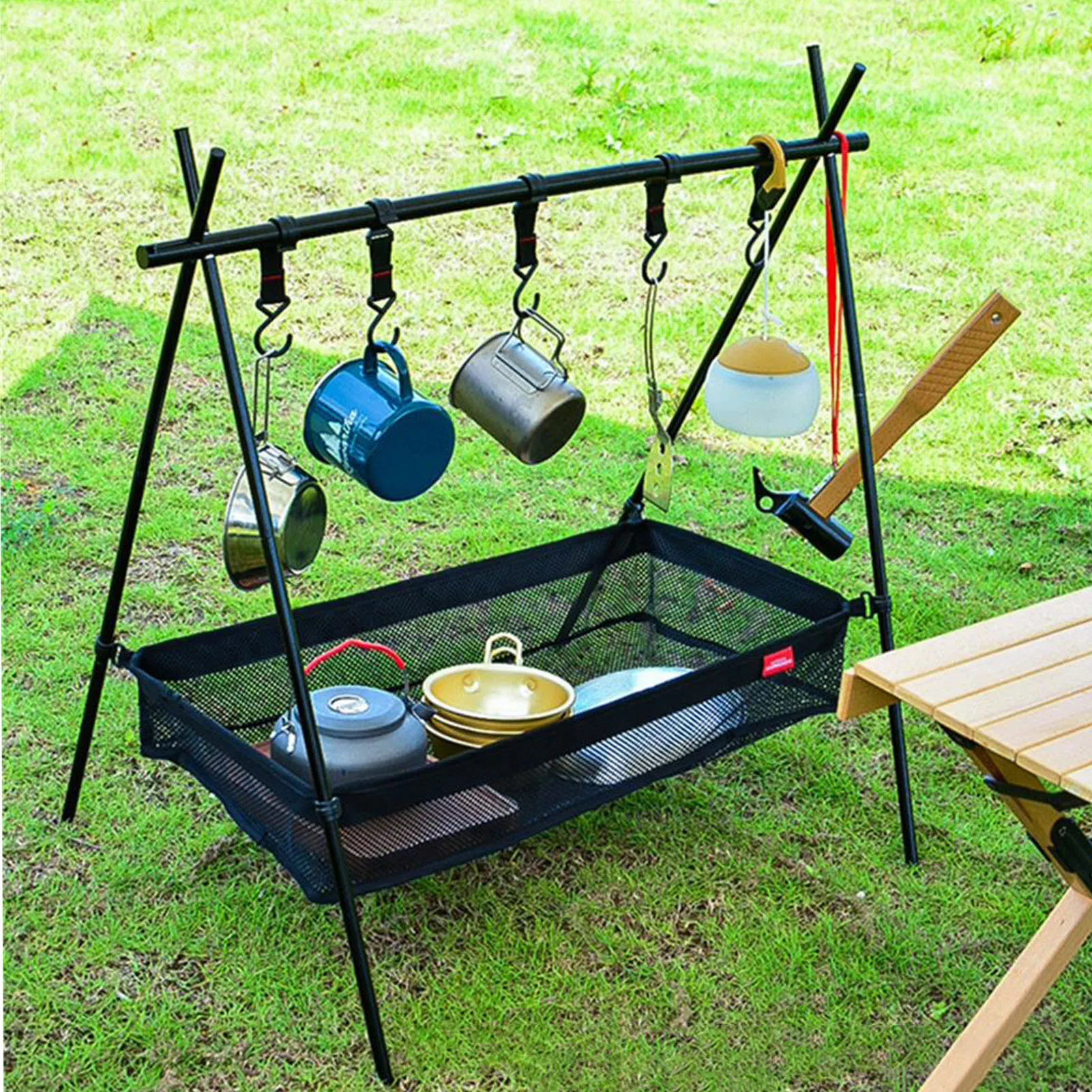 

Picnic Under Table Storage Bag Desk Storage Box Tripod Mesh Basket Organizer for Camping Table Tripod Rack Tripod Mesh Basket