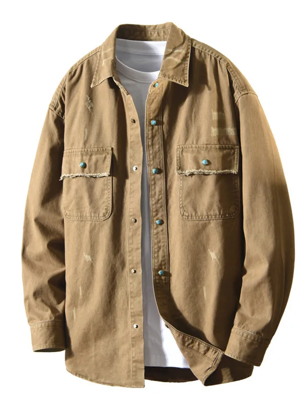 

Waed Vintage Long Sve irt Men's Casual Loose Cotton Workwear Sle Faionable Autumn New Arrivals hine Waable