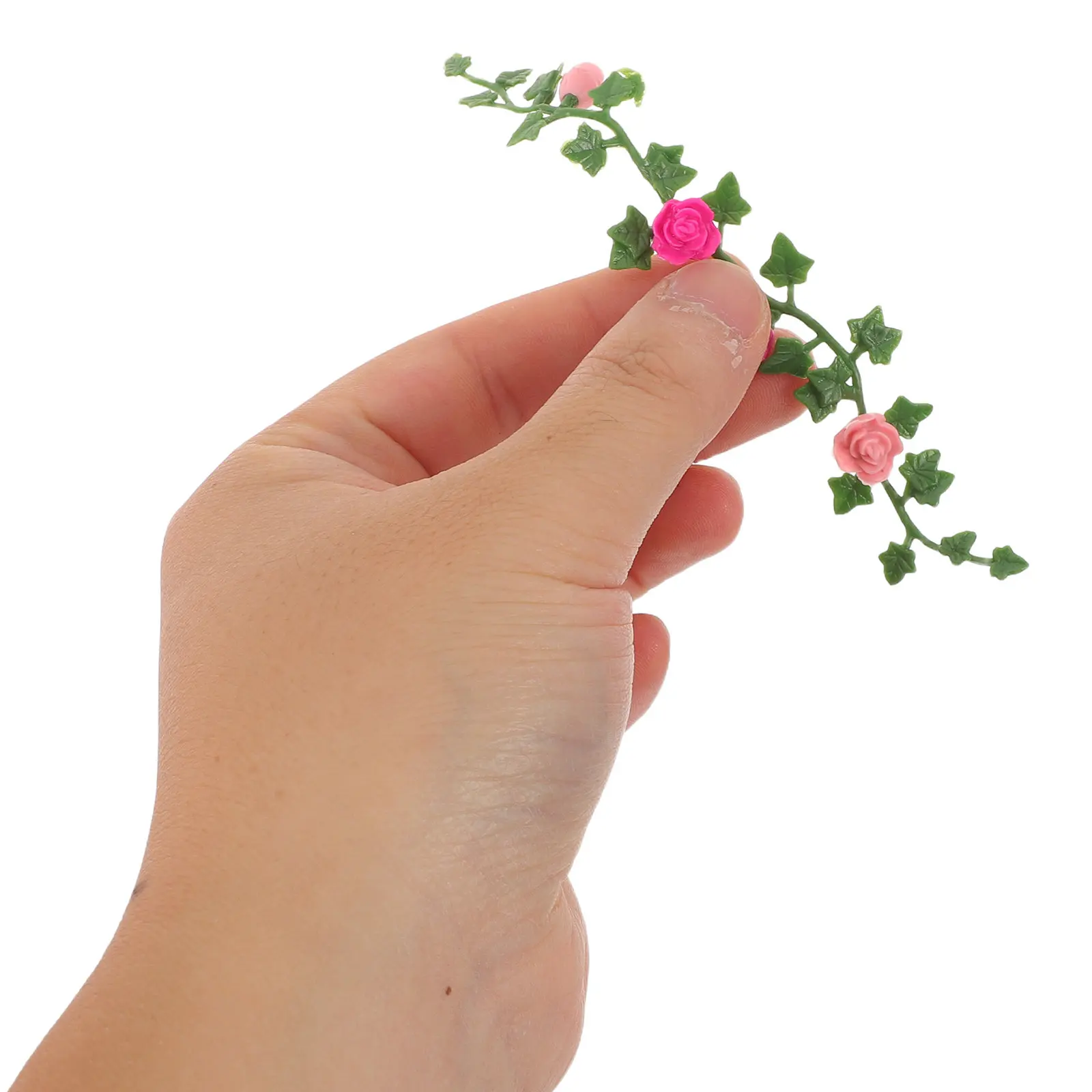 Miniature Rose Vine Artificial Flower Vines for Dollhouse Scenery, Micro Landscape Ornaments Kit (8 pcs)
