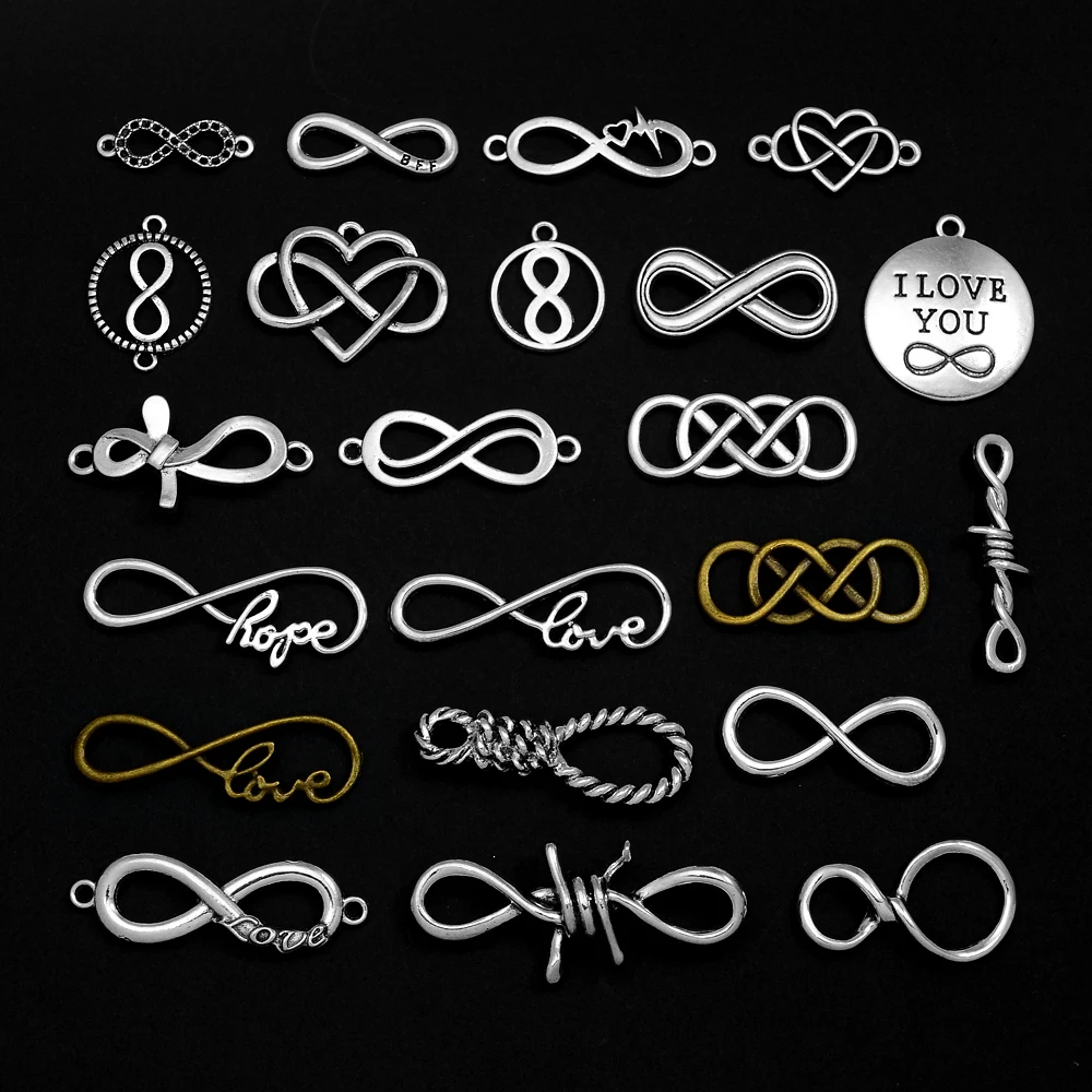 5-40 sztuk/partii antyczny wisiorek ze złączem nieskończoności Love Charms dla zestaw do robienia bransoletek komponenty do wyrobu biżuterii dostarcza akcesoria