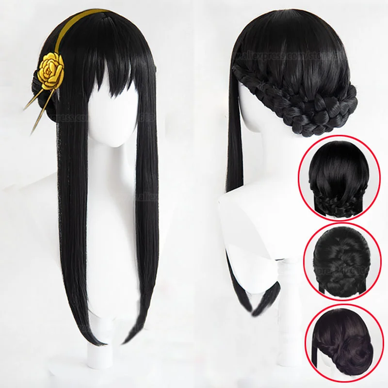 In Stock Synthetic Hair Anime Yor Forger Cosplay Anime Wigs With Earring Heat Resistant Hair Halloween Party Wigs + Free Wig Cap