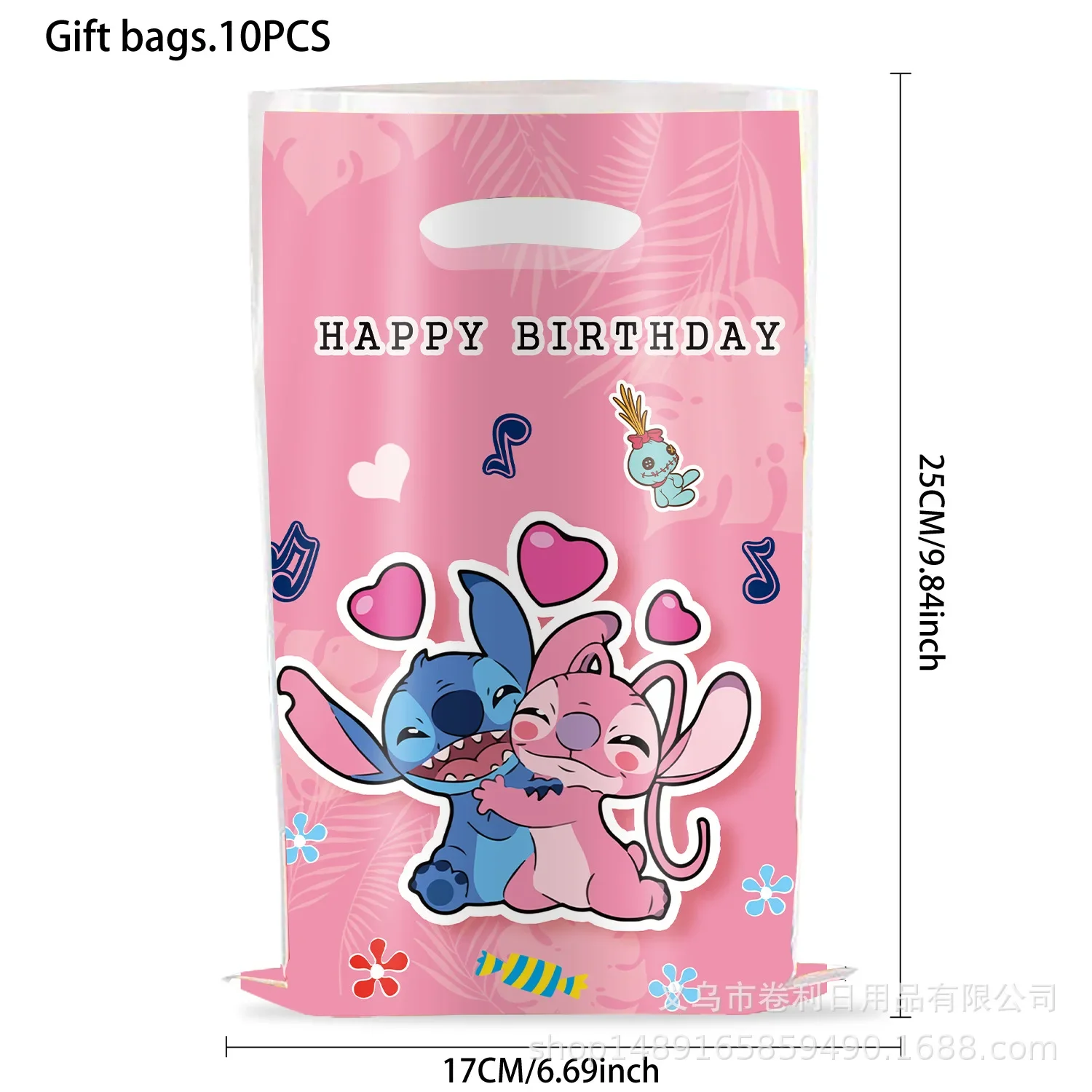 10/20/30pcs Disney Stitch Happy Birthday Party Gift Bags Cute Pink Angel Candy Box Baby Shower Supplies Kids Favors Gifts Toys