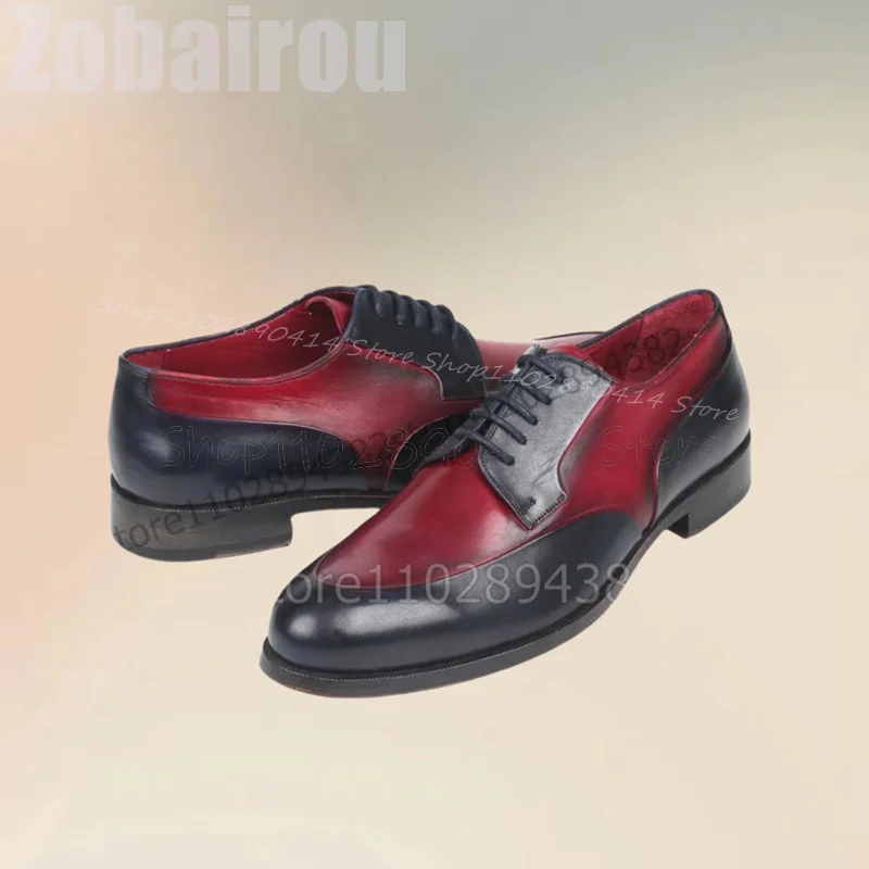 Zapatos de cuero mate para hombre, calzado lujoso hecho a mano, con cordones, color rojo y negro, para fiesta, banquete y oficina