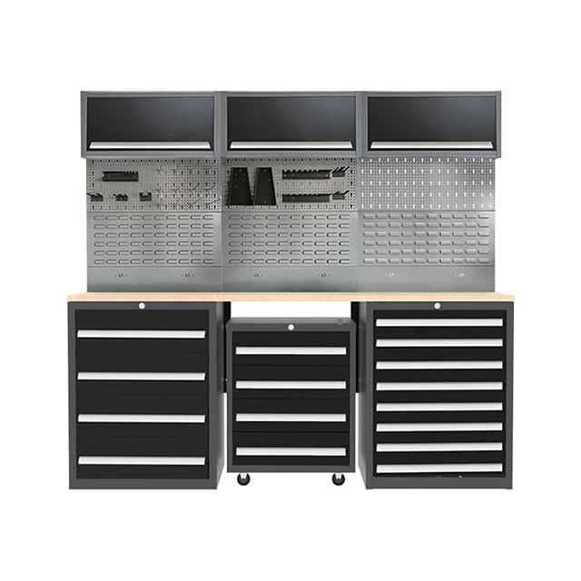 Heavy Duty Steel Tool Cabinet Set Featuring Drawer Cabinet, Wall Cabinet and Tool Trolley, for Garages, Factories and Workshops