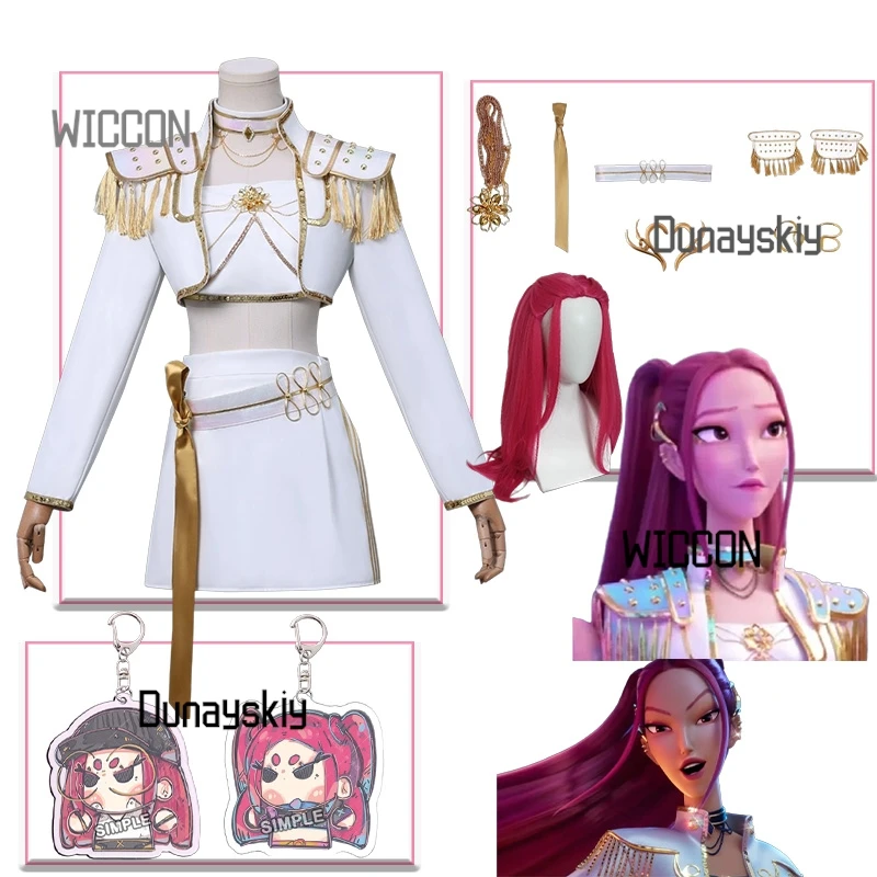 

Huntrix KPop Demon Hunters Косплей Mira WHAT IT SOUNDS LIKE Сценическая форма Белый Корея Idol Сексуальное мини-платье Хэллоуин 코스프레