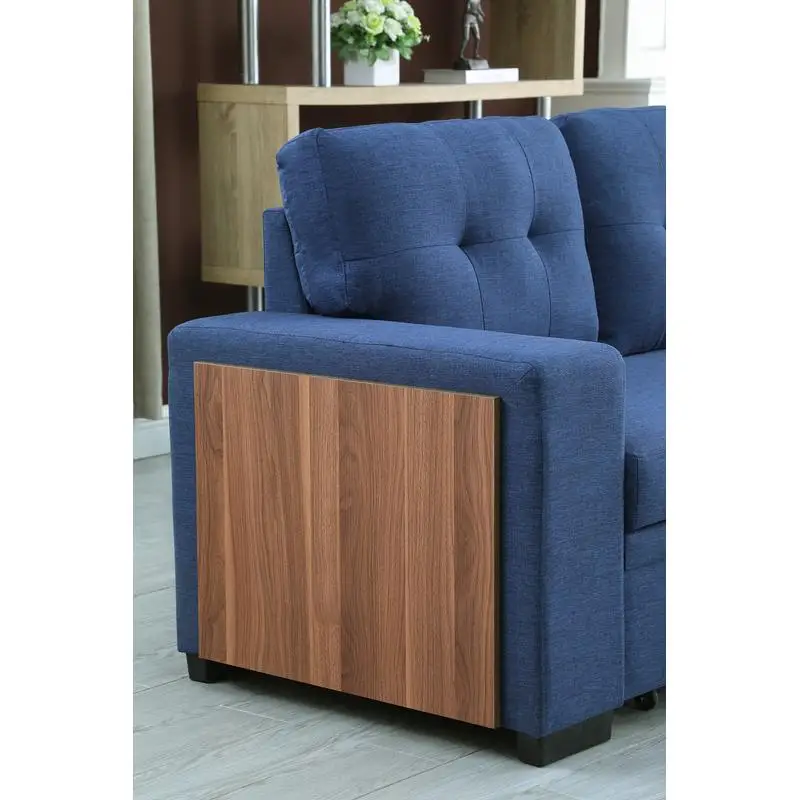 Синий мягкий угловой диван с подушкой