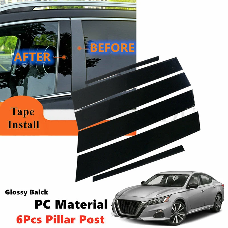 6Pcs Fit For Nissan Altima 2019 2020 2021 Gloss Black Window Trim Pillar Post Door Cover B C Column Sticker Decoration Set