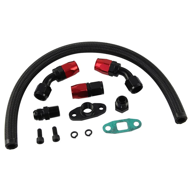 Nylon Braided Steel Fuel Feed Line + Universal SR20DET KA24DE Turbo Oil Return Drain + Oil Filter Cooler Sandwich Adapter Plate