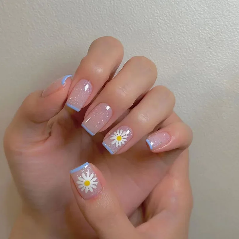 24 ps/set corto rosa diseño suave usando uñas postizas brillo perla uñas postizas arte extraíble dulce lindo cubierta completa prensa en las uñas