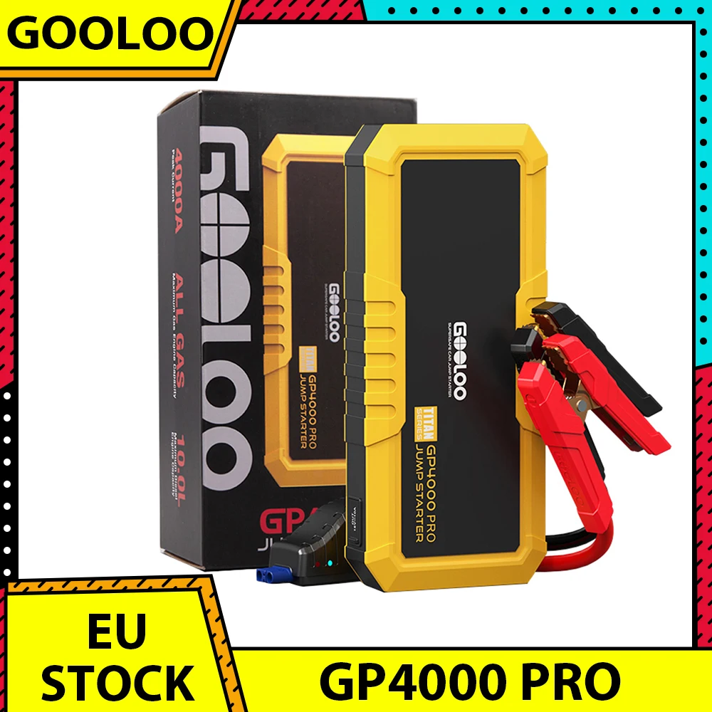 GOOLOO GP4000 PRO Jump Starter, 26800mAh Power Bank, 4000A Peak, 15V 10A DC Output, 1W White LED, 10L Diesel