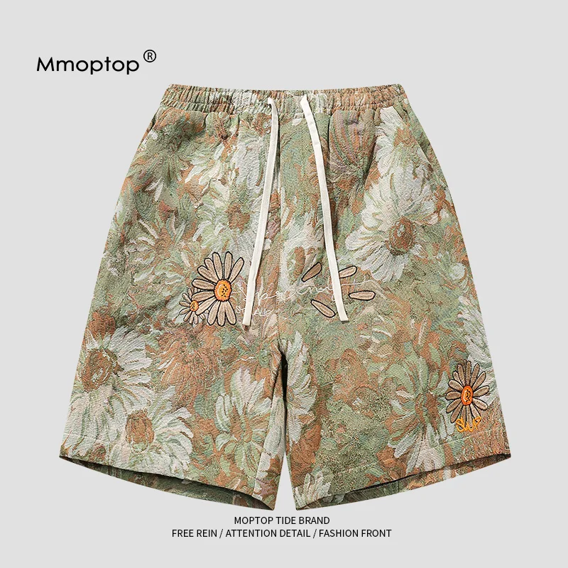 Sports Pants Men's American-Style Retro SpringSummer Floral Embroidery Printing and Dyeing Fashionable All-Match Straight Casual