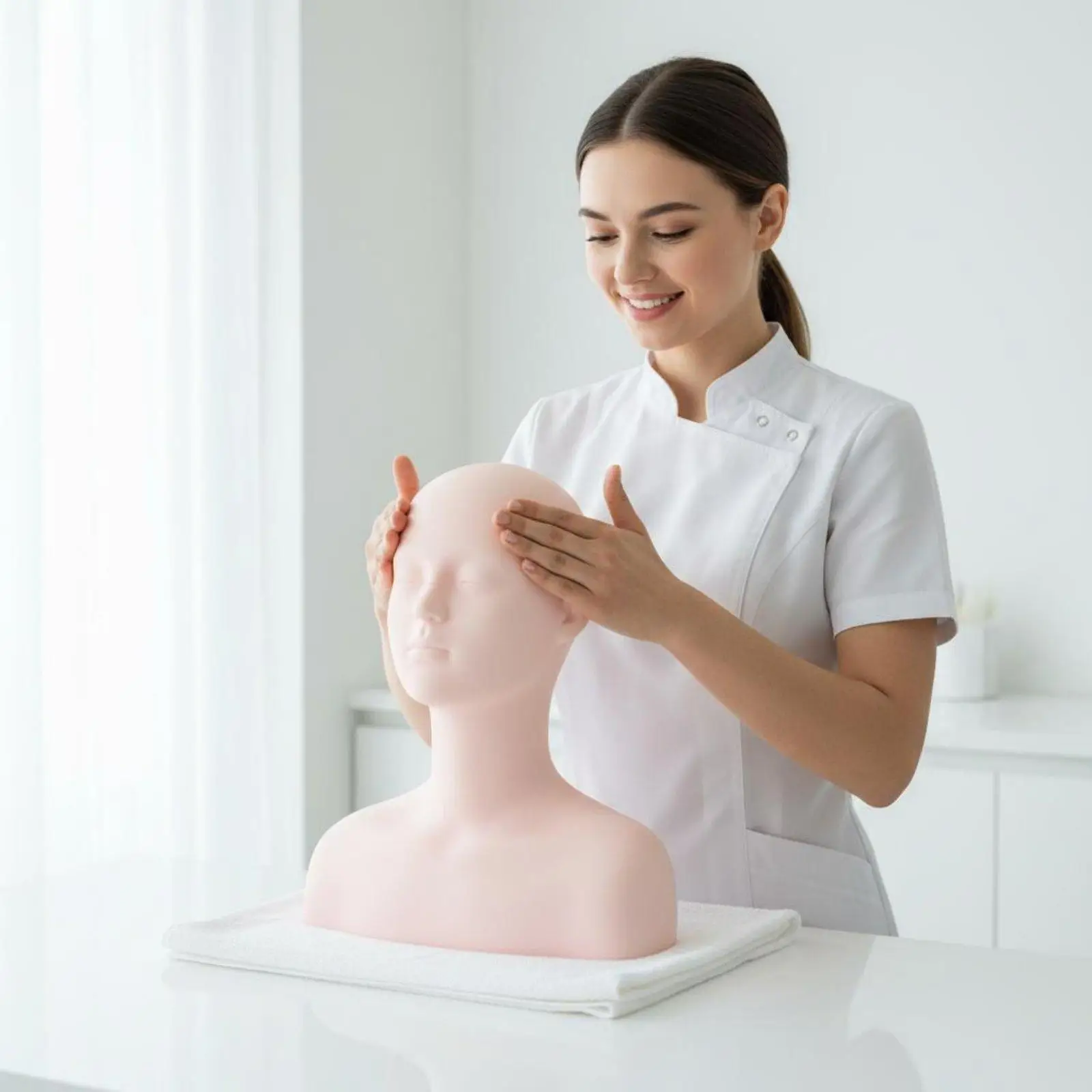 Massage Training Head with Shoulders Silicone Mannequin Head for Makeup Practice Wig Stand Display
