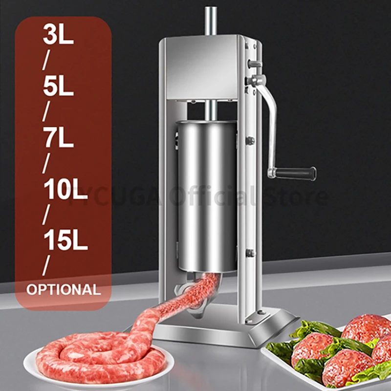 Stainless Steel Sausage Stuffer 3/5/7/10/15L Manual Hand Crank Vertical Stuffer Filler Food Processors For Ground Meat Pepper